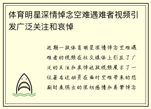 体育明星深情悼念空难遇难者视频引发广泛关注和哀悼